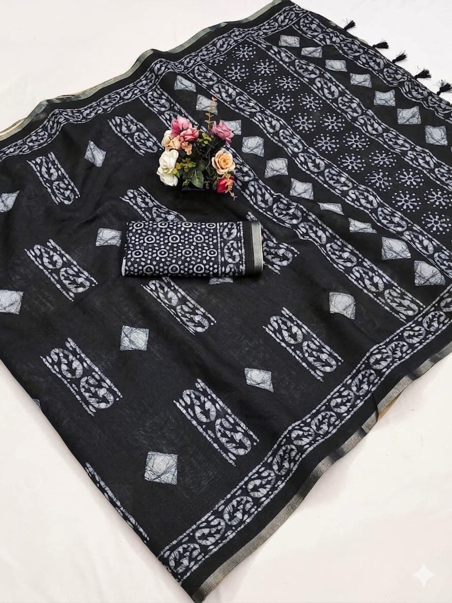 Special Black saree with cotton slub.