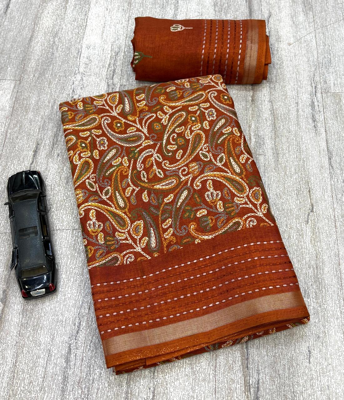 Kashmiri print cotton saree