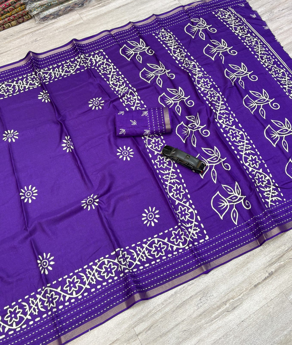 Printed saree with katha work