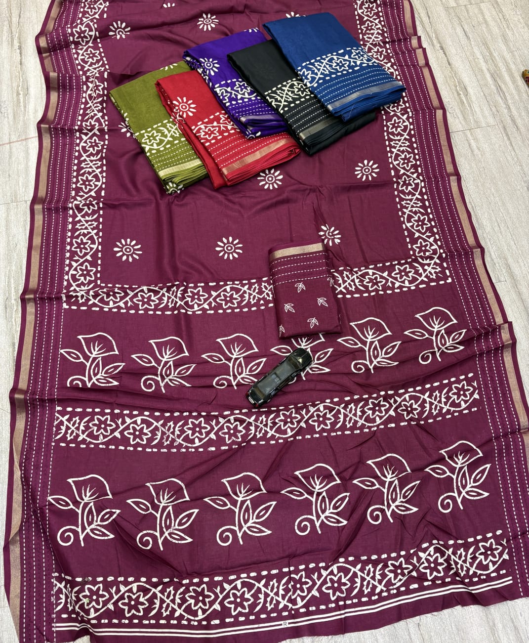Printed saree with katha work