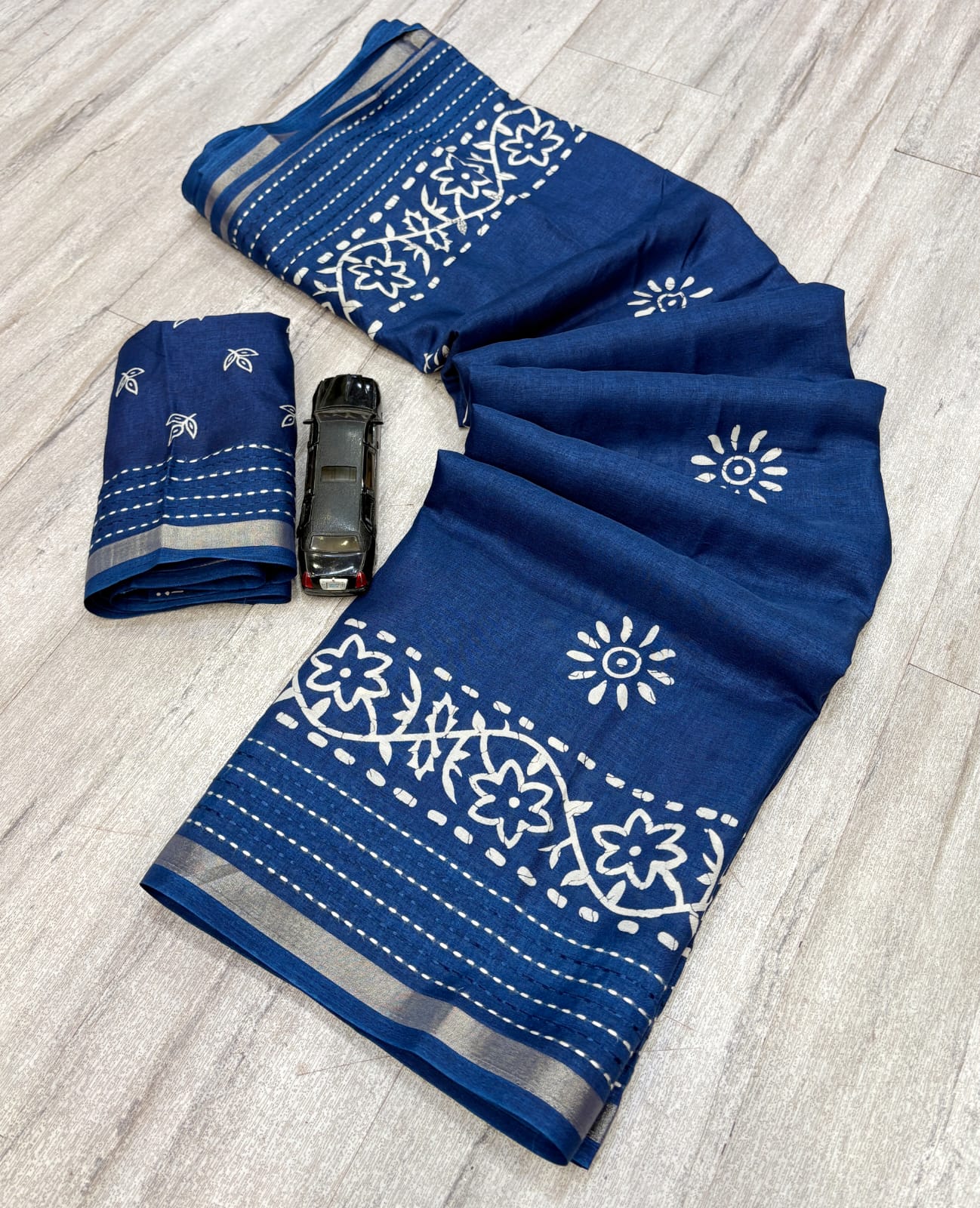 Printed saree with katha work