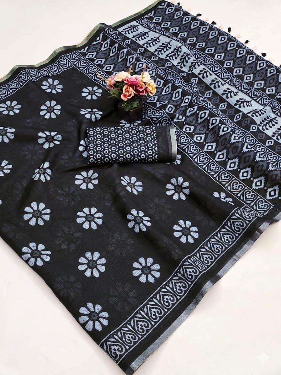 Special Black saree with cotton slub.