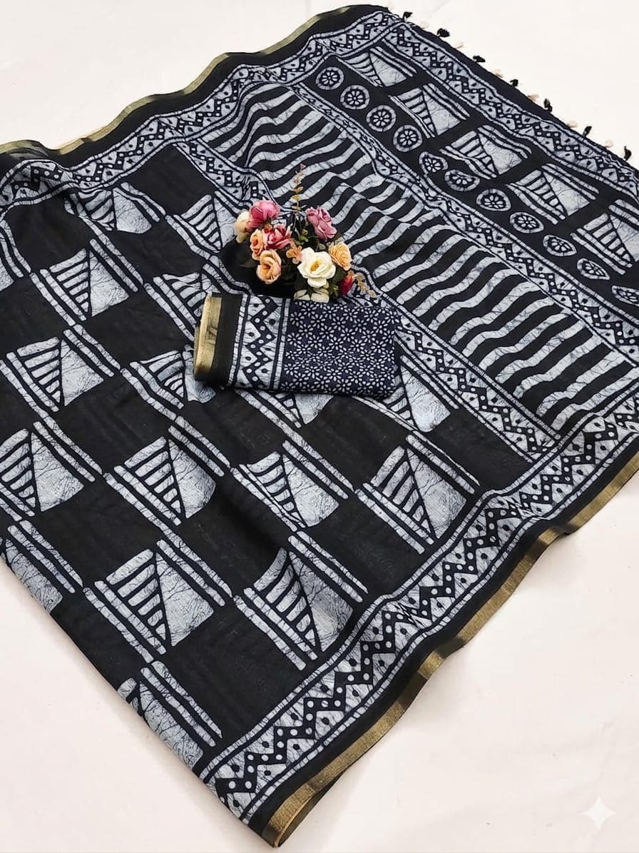 Special Black saree with cotton slub.