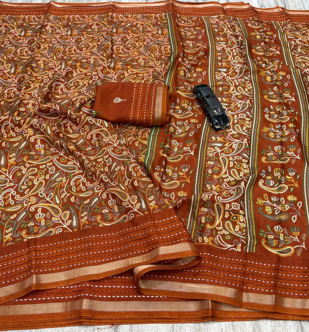 Kashmiri print cotton saree