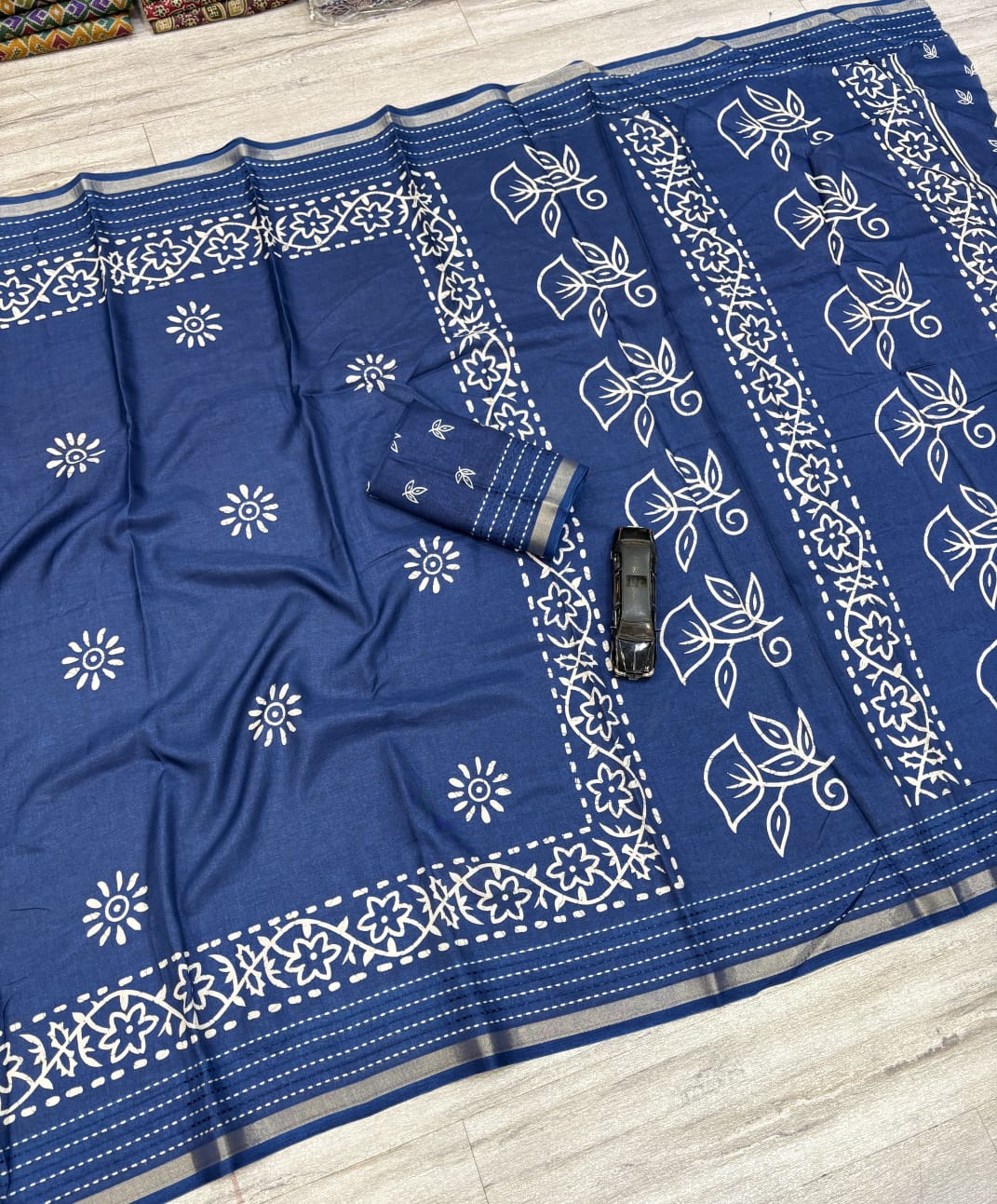 Printed saree with katha work