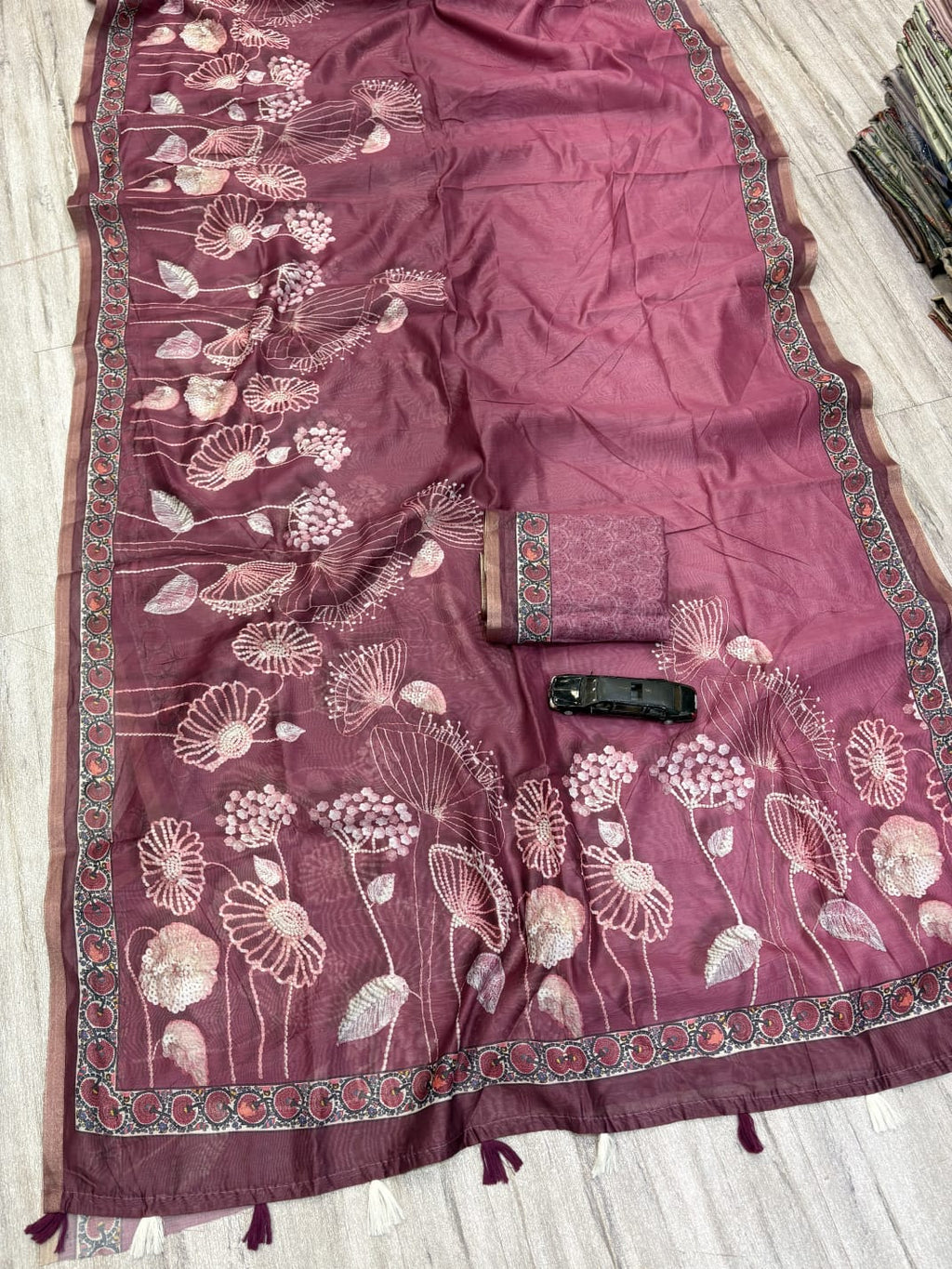 Cotton slub fancy print saree