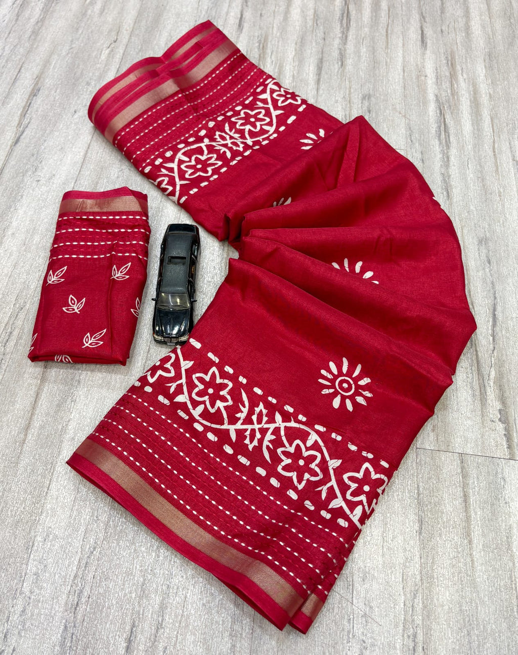 Printed saree with katha work