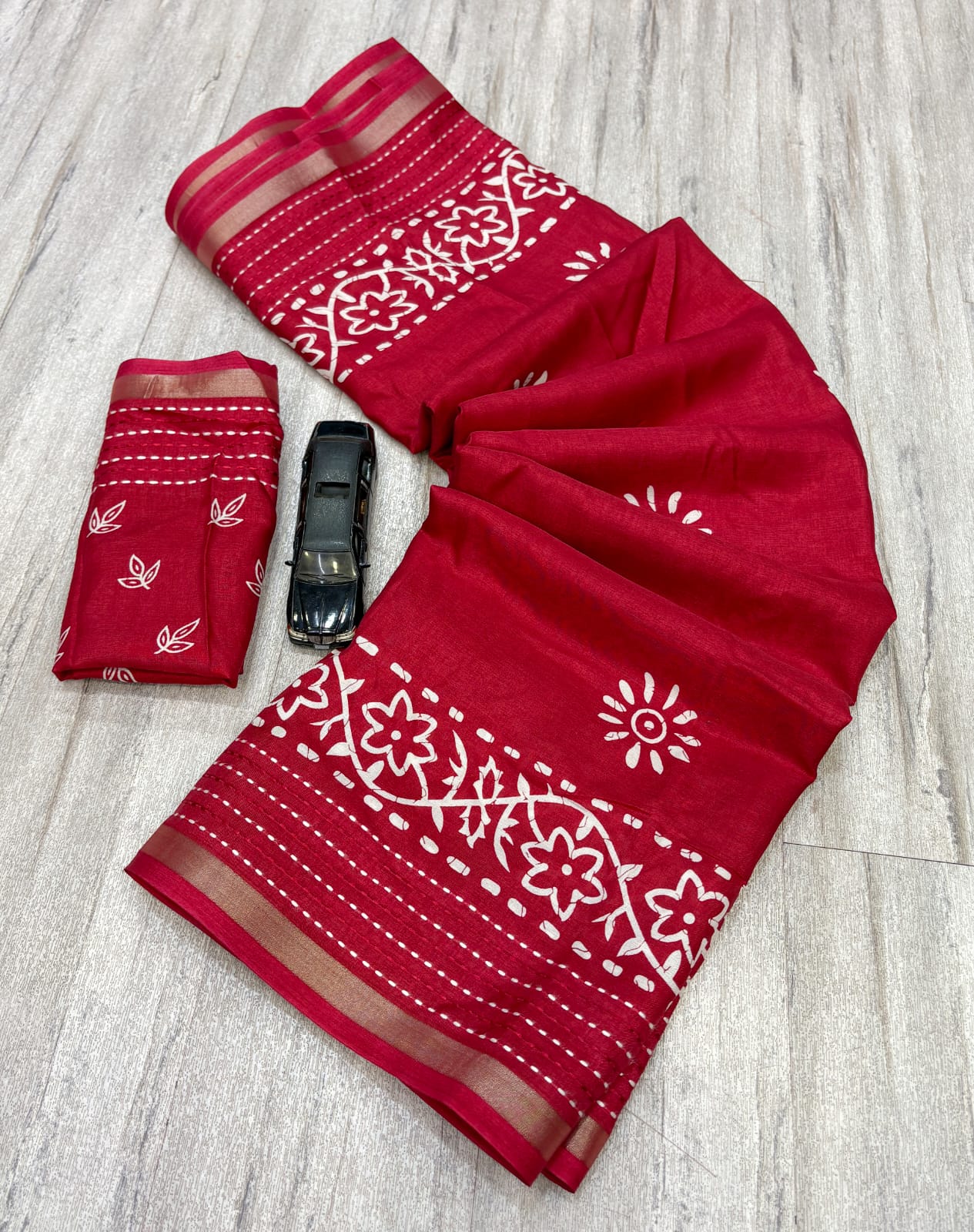 Printed saree with katha work