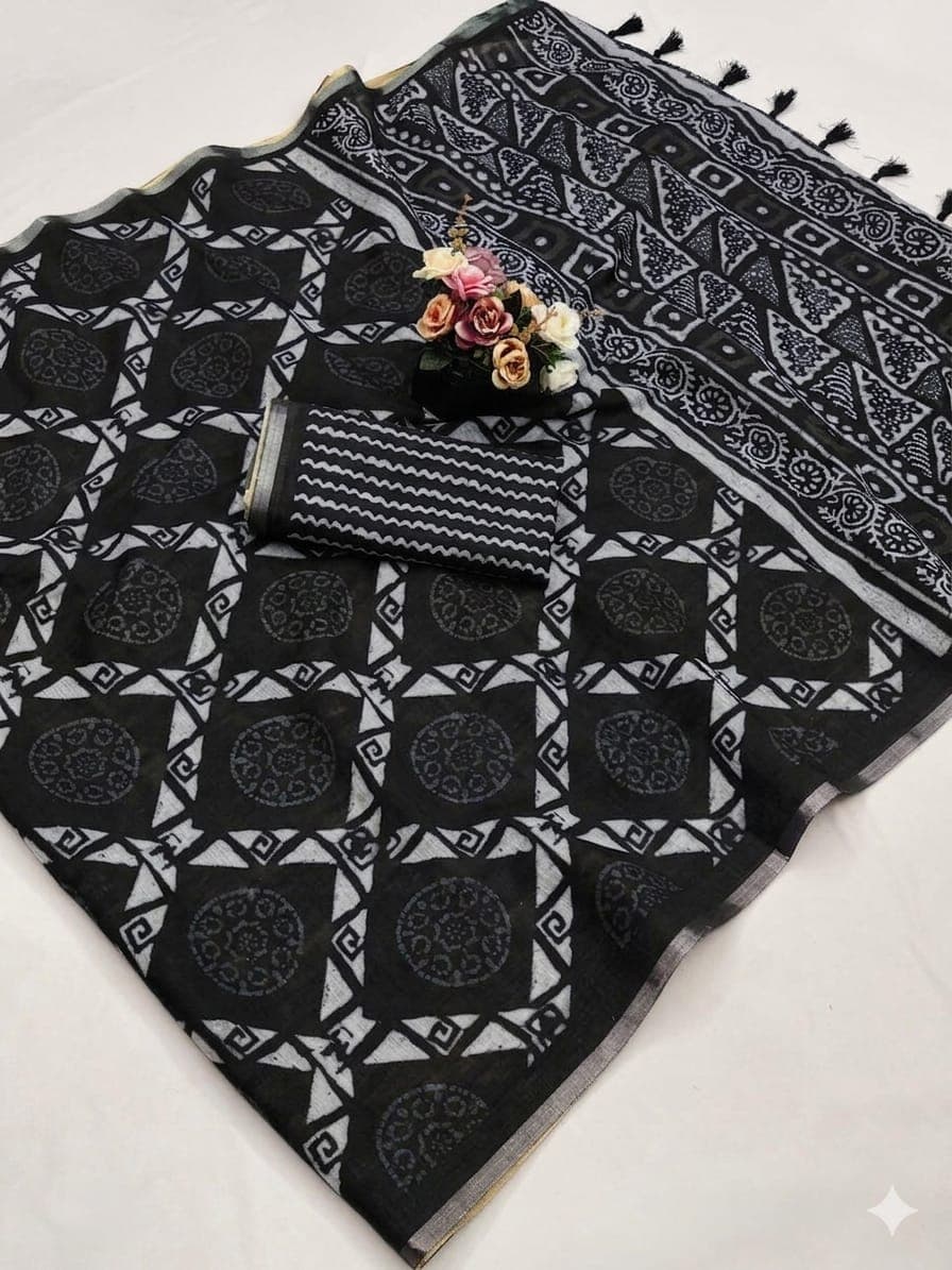 Special Black saree with cotton slub.