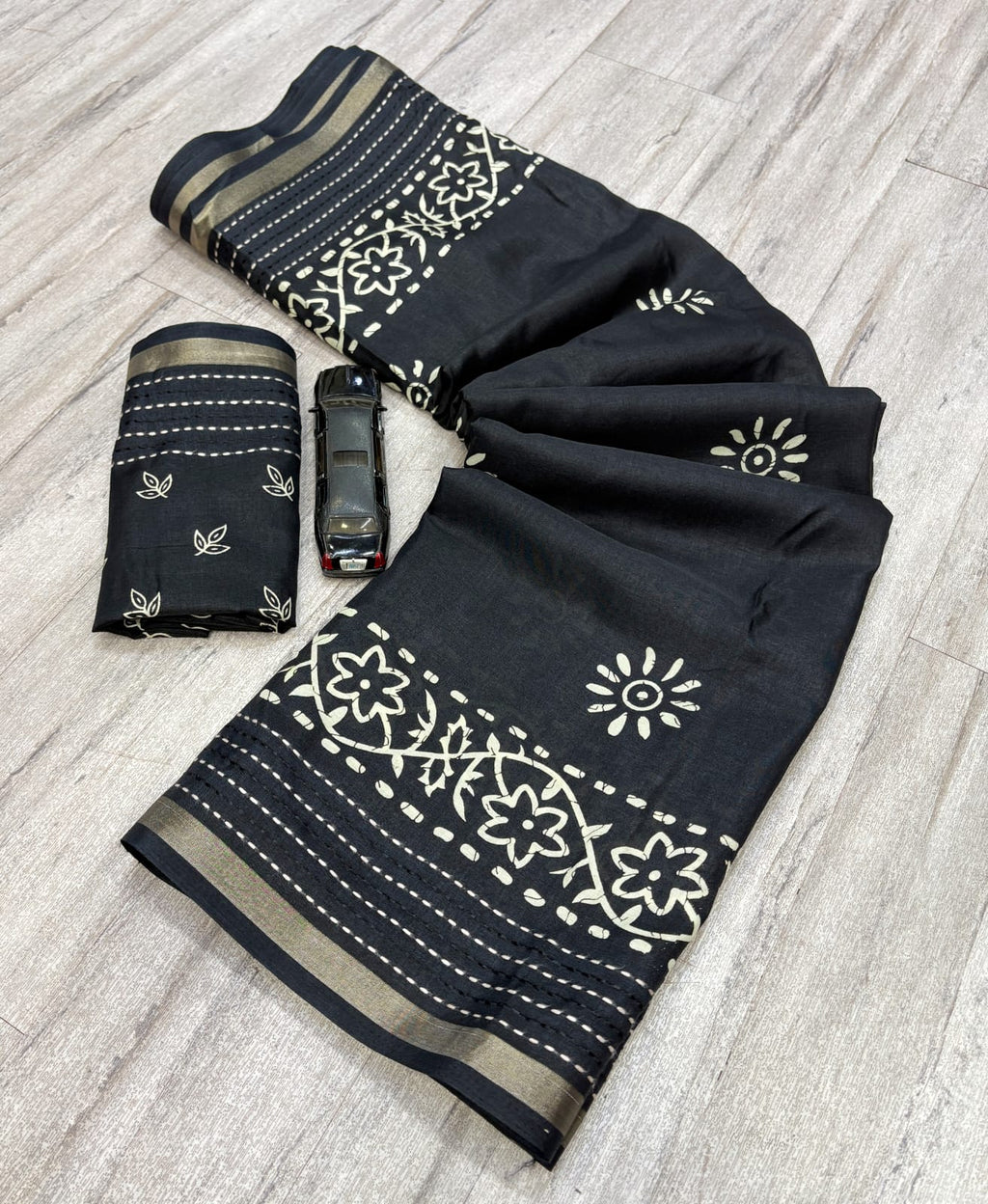 Printed saree with katha work