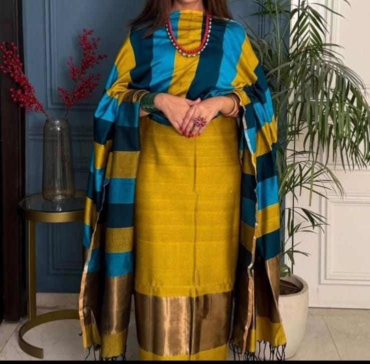 Pure Banarsi Plain suits with stripe dupatta