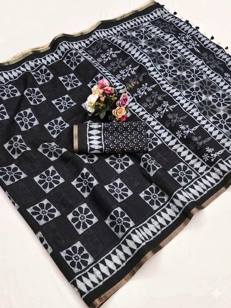 Special Black saree with cotton slub.