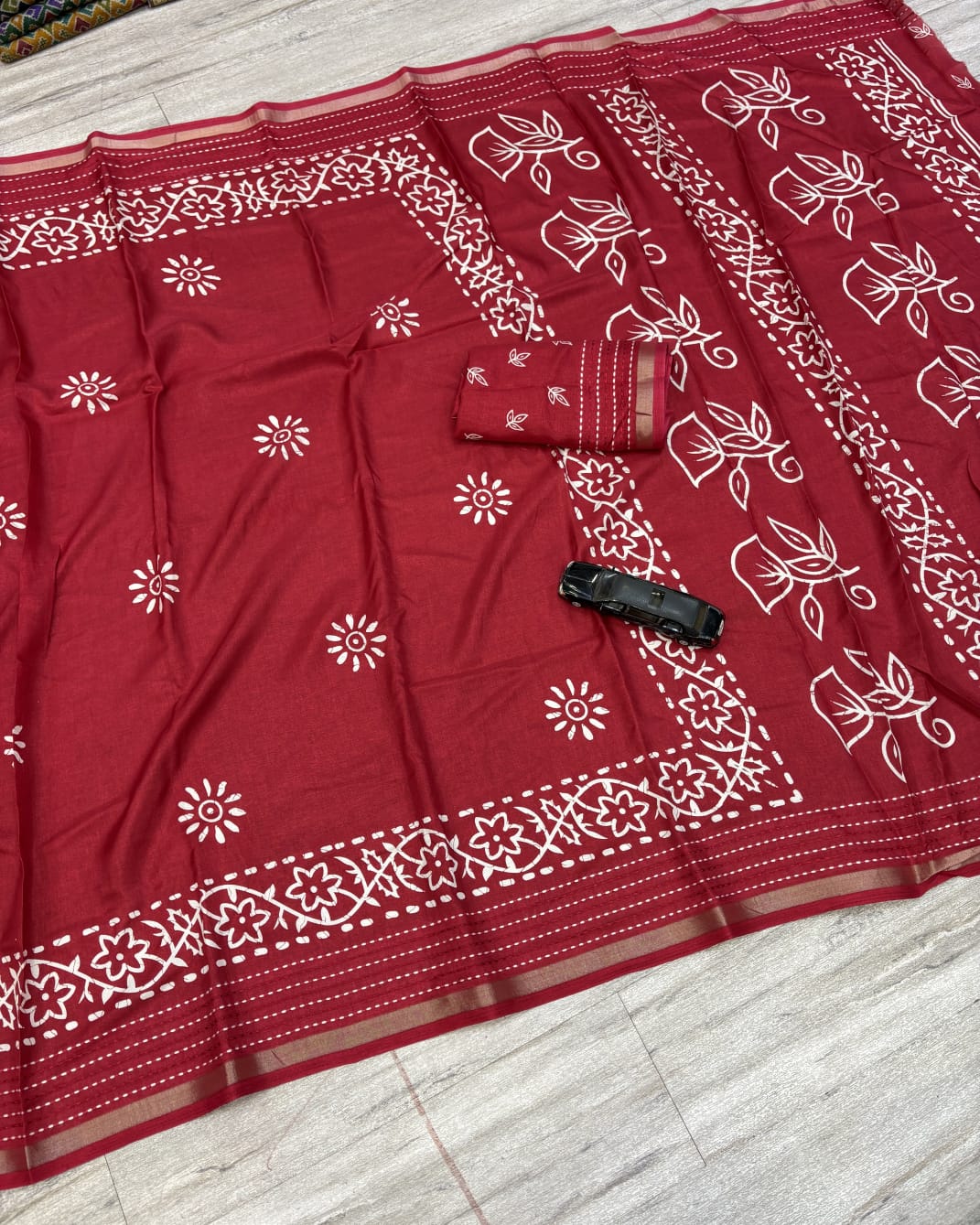 Printed saree with katha work