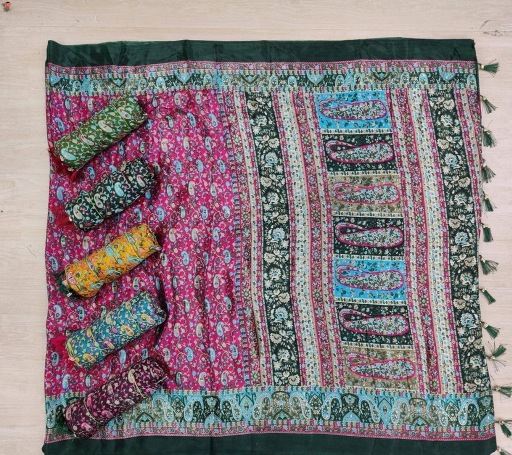 Kashmiri dezign malai crepe saree