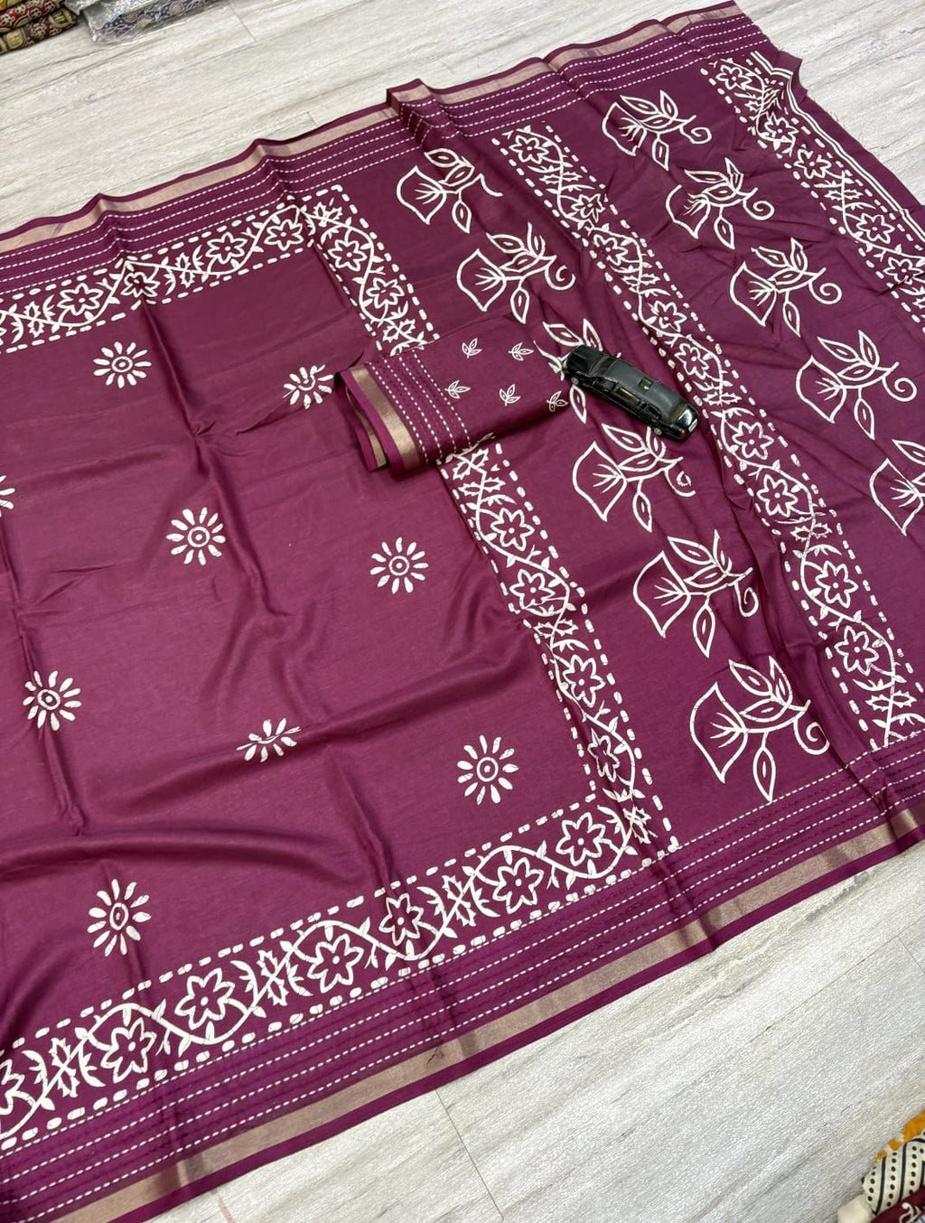 Printed saree with katha work