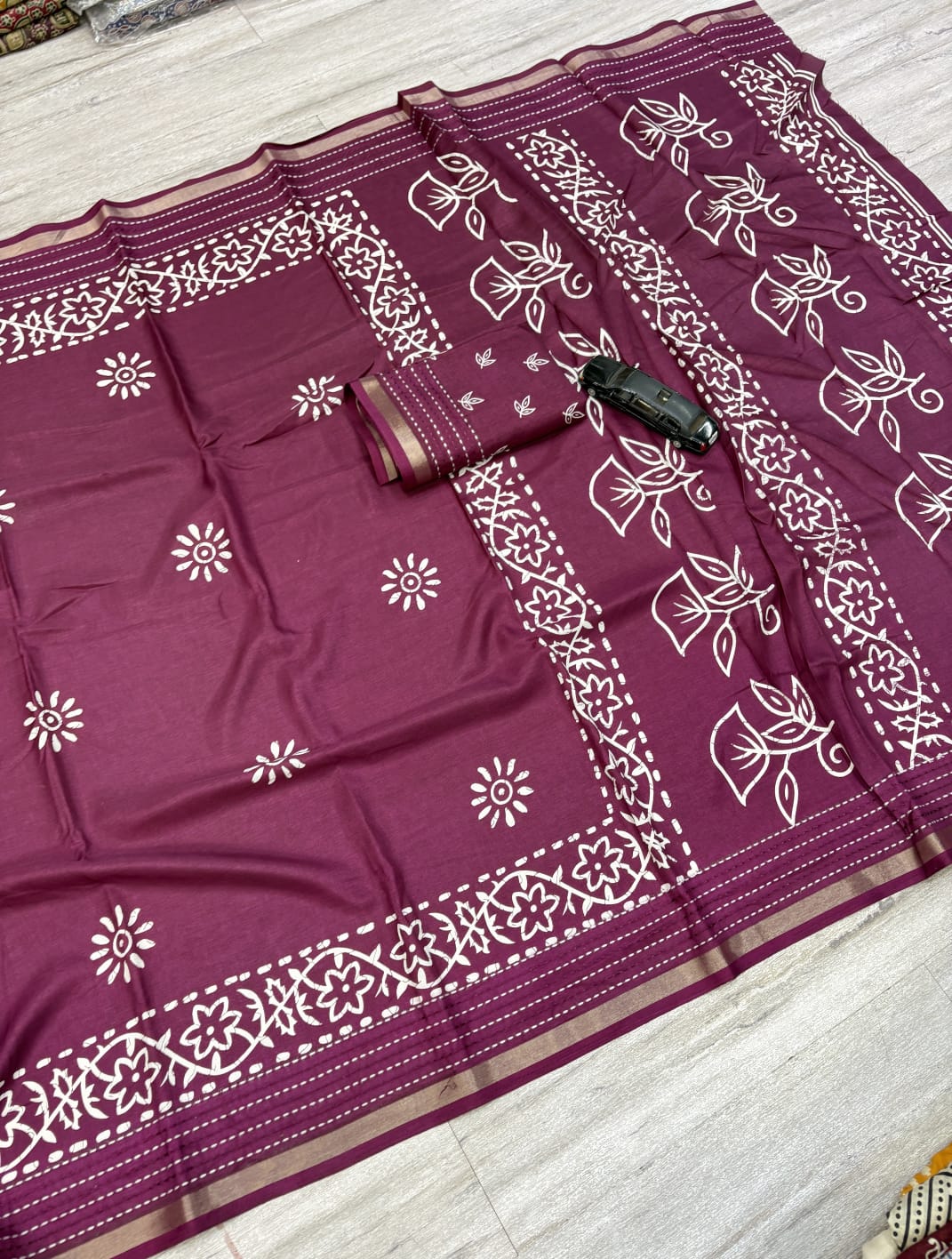 Printed saree with katha work