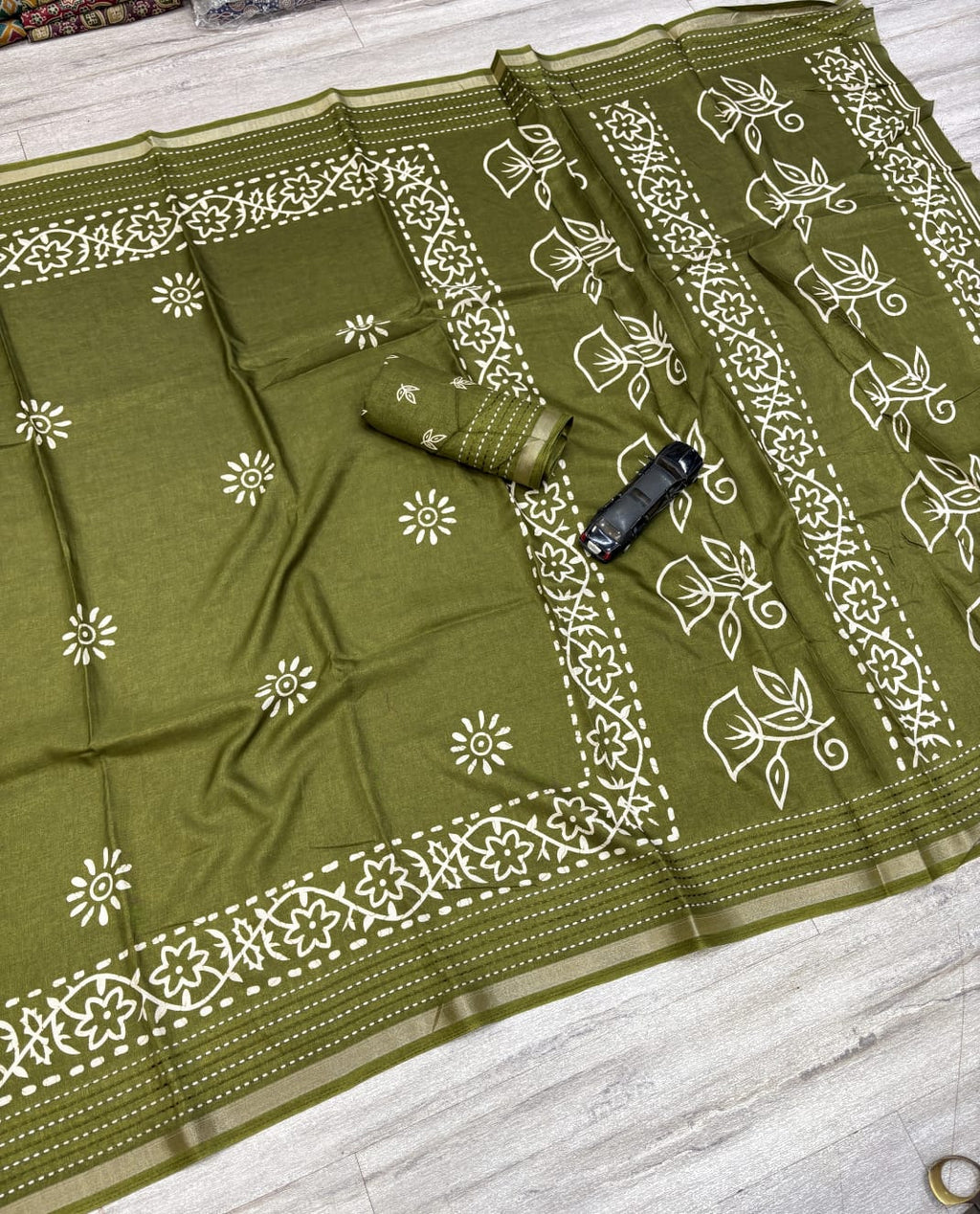 Printed saree with katha work
