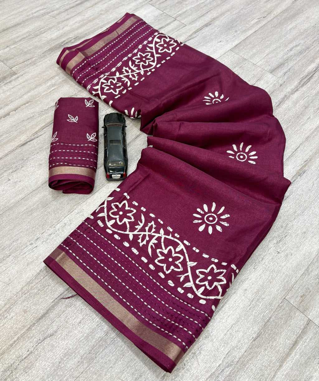 Printed saree with katha work