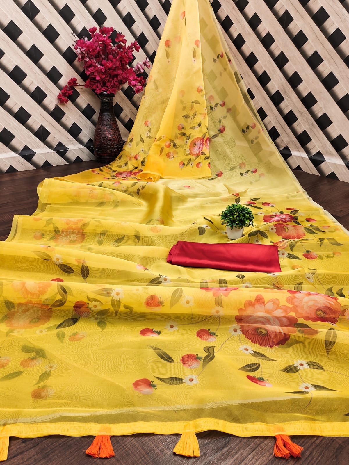 Organza saree fancy print