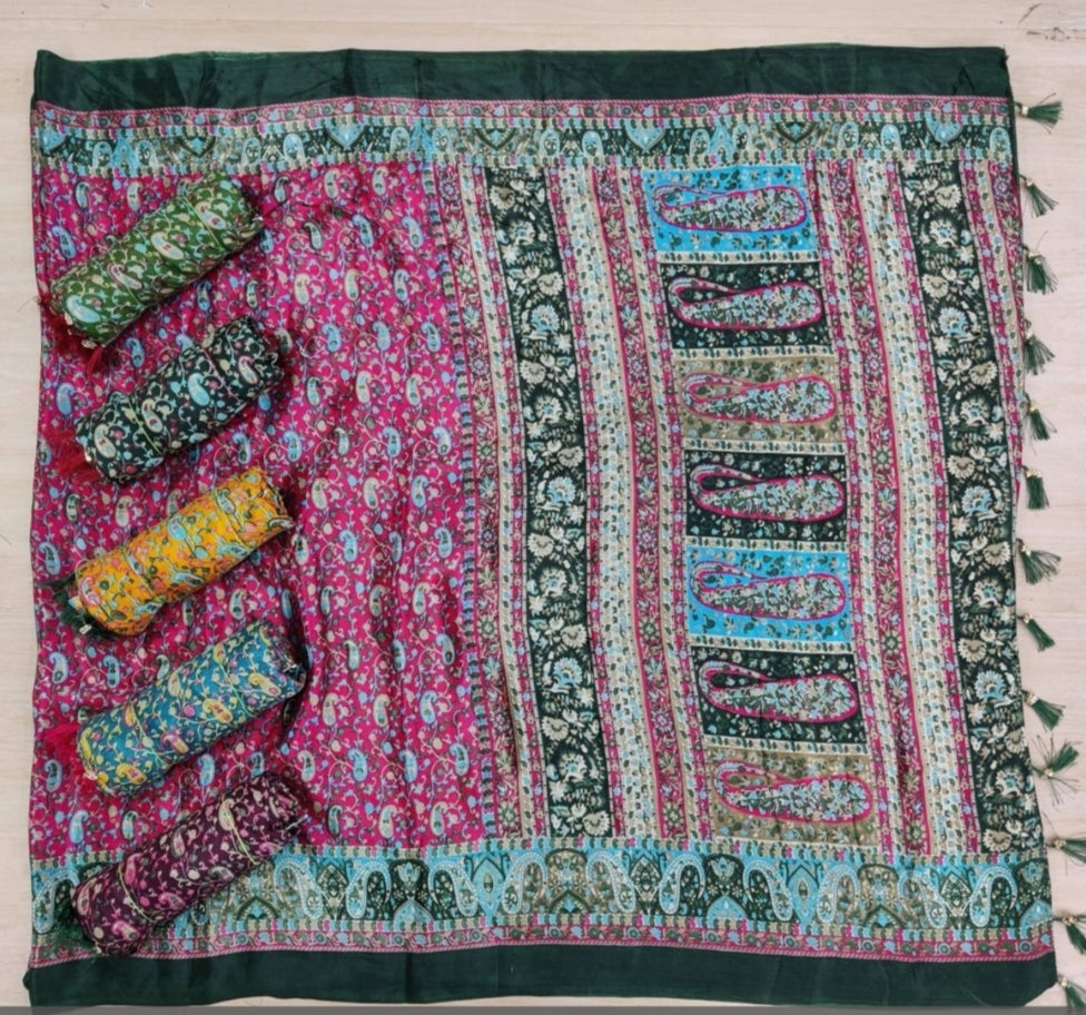 Kashmiri dezign malai crepe saree