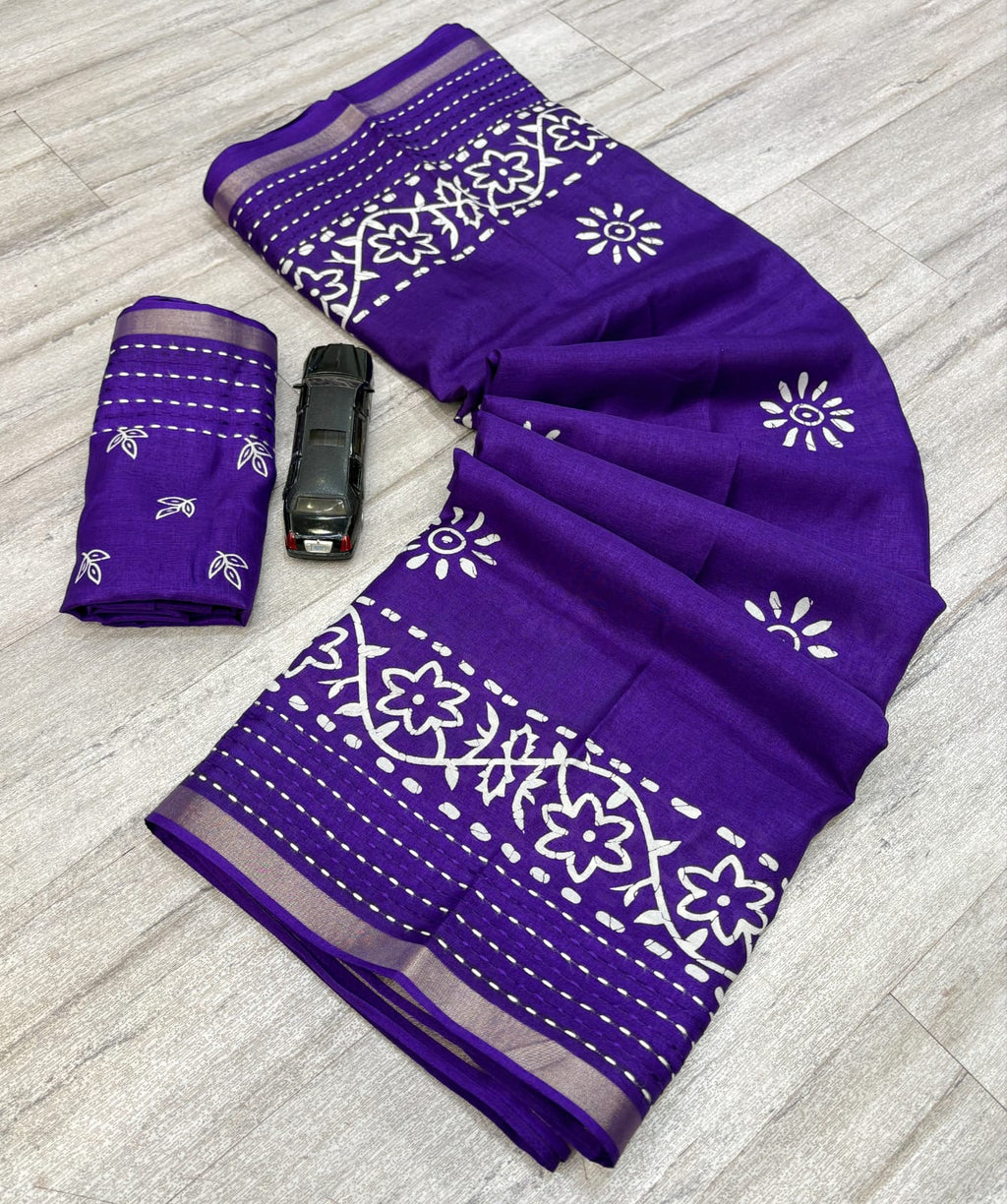 Printed saree with katha work