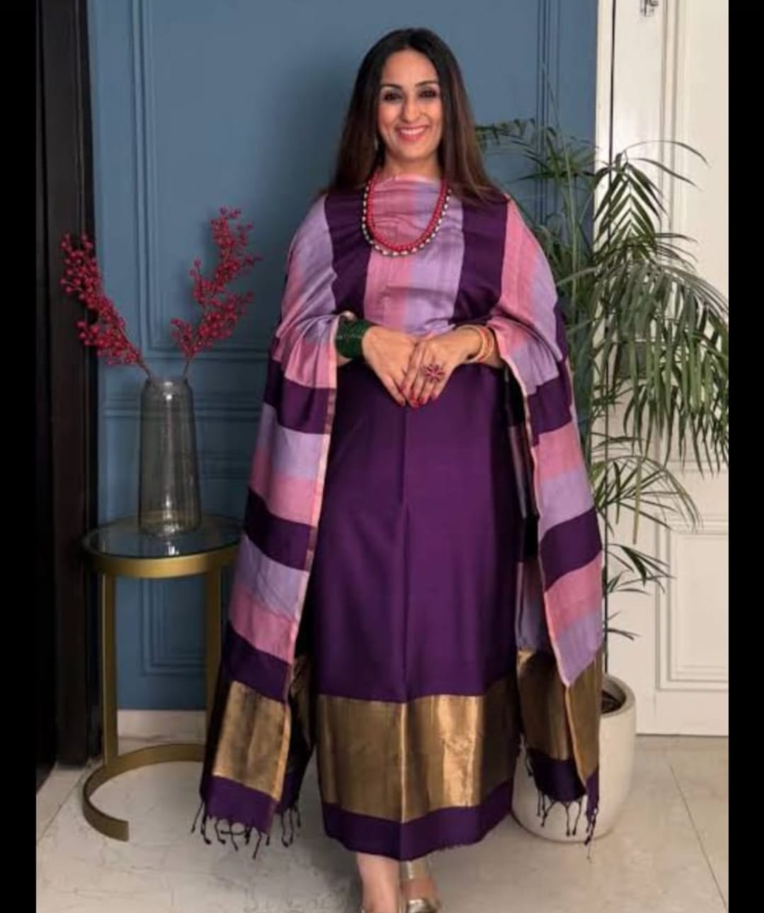Pure Banarsi Plain suits with stripe dupatta