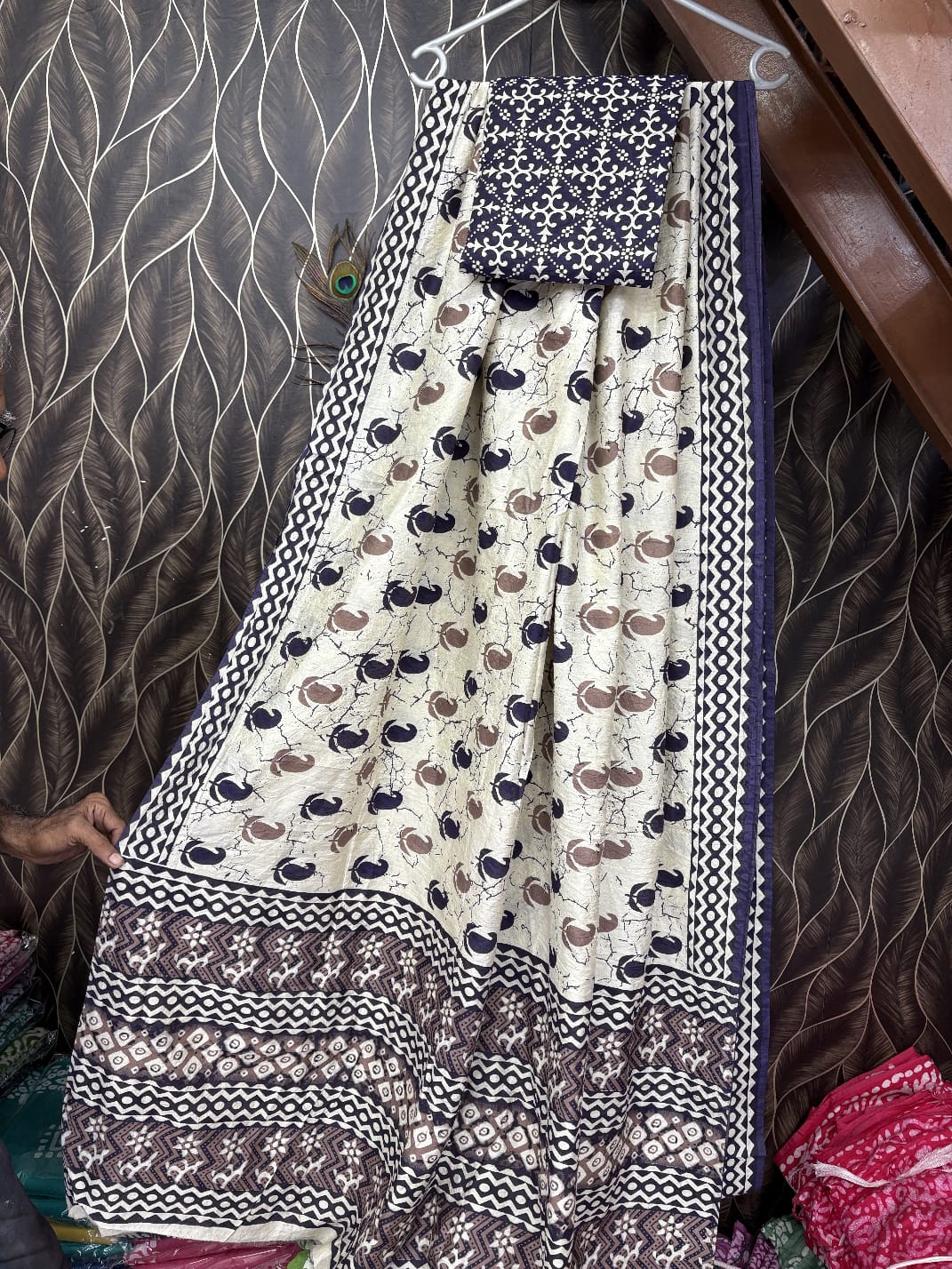 Ajrakh print Pure Malai chanderi saree