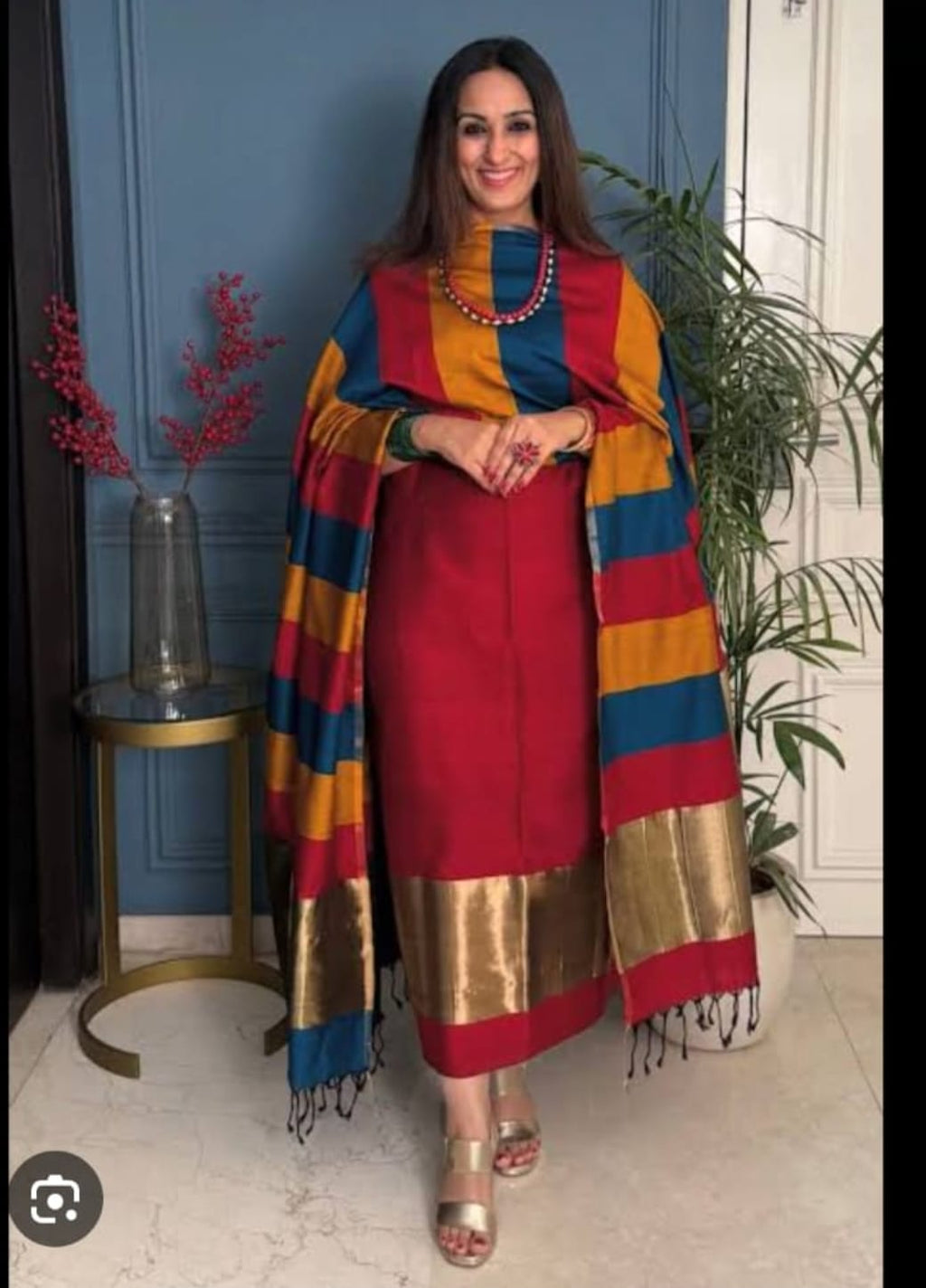 Pure Banarsi Plain suits with stripe dupatta